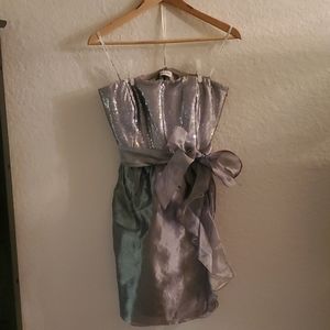 Calvin Klein silver strapless sequins party dress